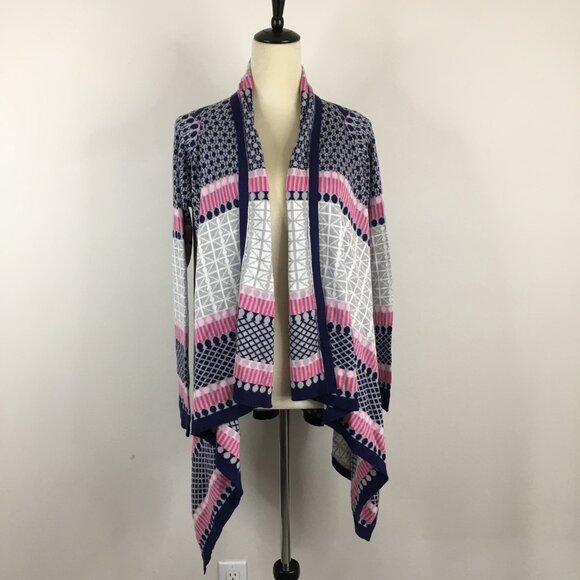 BCBGMAXAZRIA Multi-Color Mixed Print High Low Hem Open Front Cardigan - Picture 5 of 9